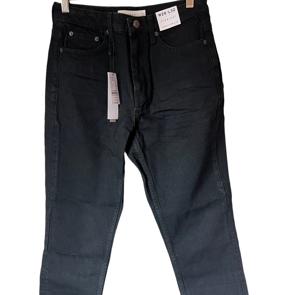 NWT Topshop Black Straight Leg High Waist Jeans